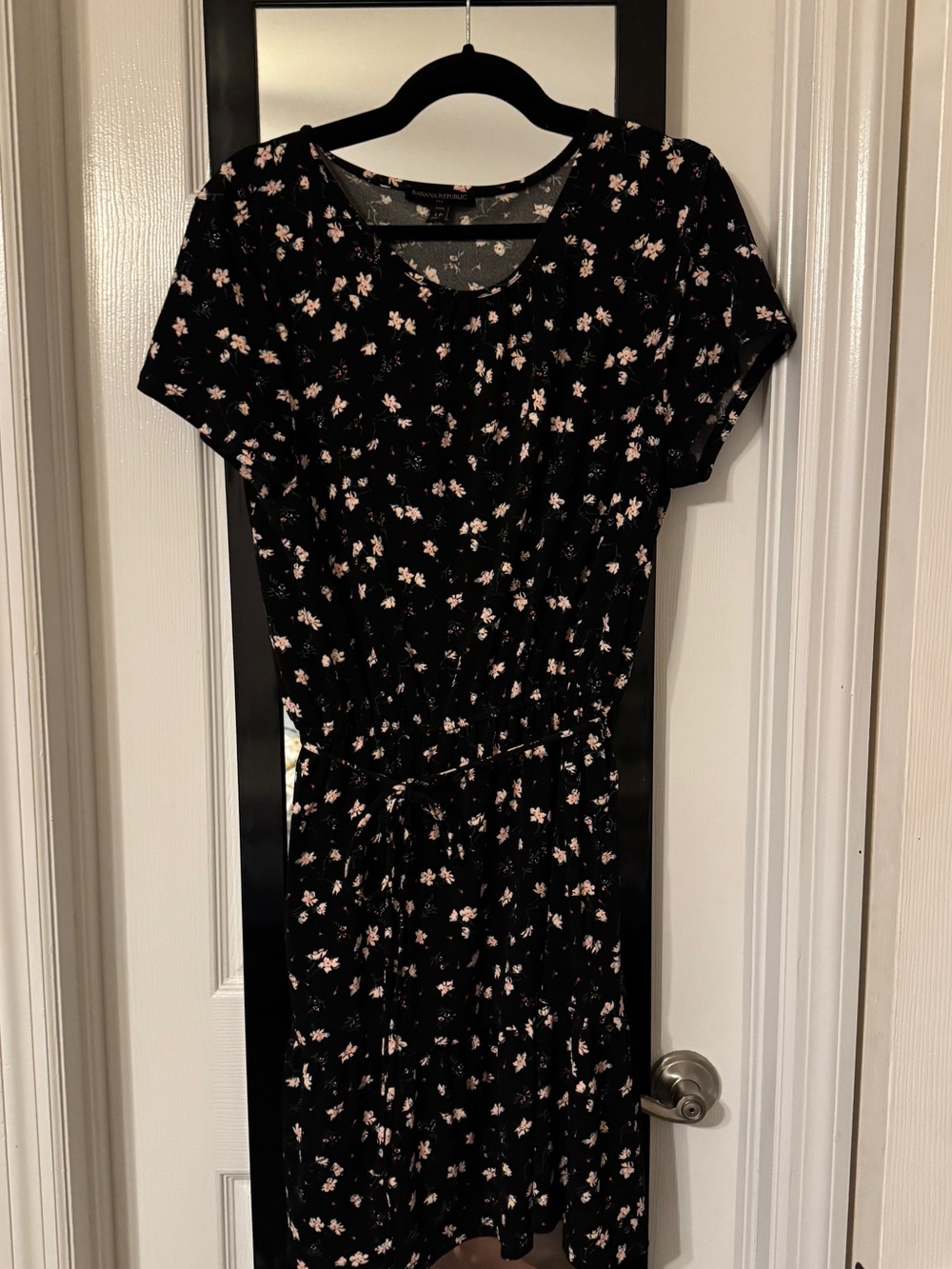 Banana Republic Black Midi Dress with Pink Floral Print